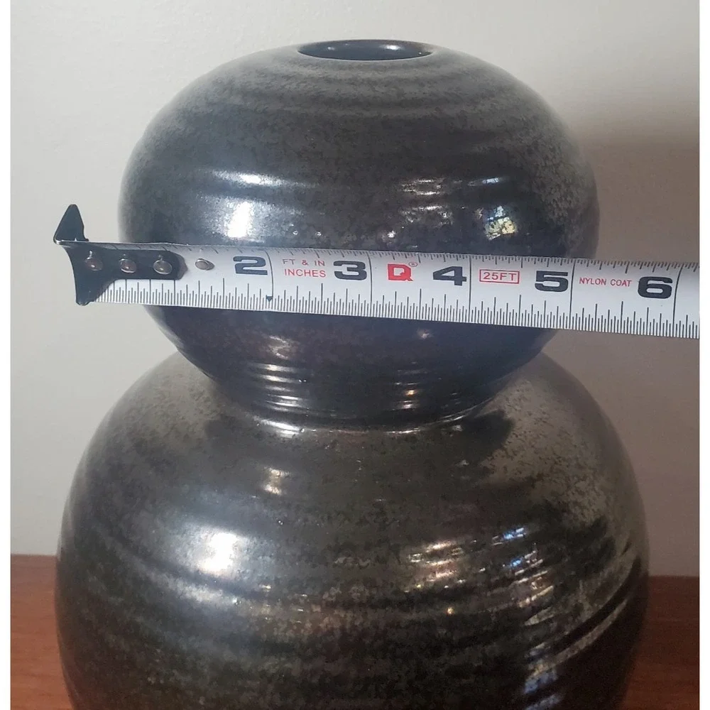 West Elm‎ Ceramic Black Vase Modern Design Bulbous Rounded Shape Narrow Opening